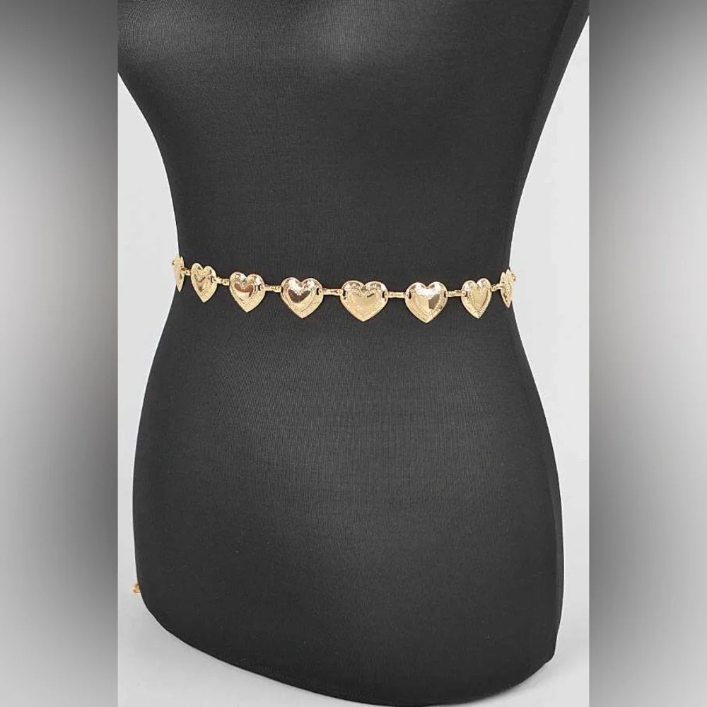 Gold or Silver Heart Metal Chain Statement Belt